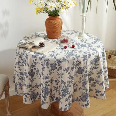 Blauw Bloemen Tafelkleed Voor Tafel Tapete Rond Tafelkleed Katoen En Linnen Bruiloftsdecoratie Nieuwe Tafelkleed Nappe De Table 90x90cm wit