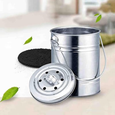 Compost Emmer - Keuken Compostbak - Keuken Afval - Geurvrij Deksel - 3 Liter - Zilver