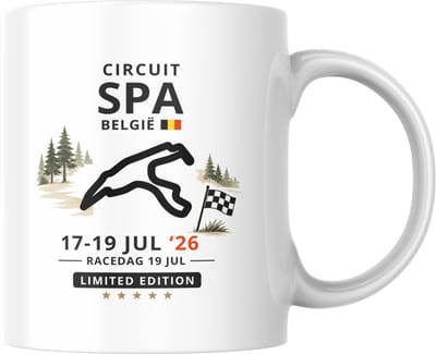 Hip met Pit Creaties - F1 Mok Spa 2026 - Formule 1 Circuit Mok - Grand Prix Spa 17-19 JUL '26 - Racedag 19 JUL - F1 Cadeau - Limited Edition Racefan Merchandise