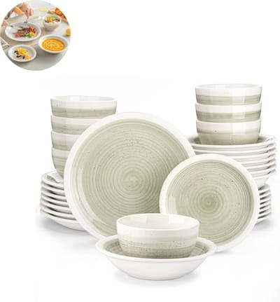 Luxe Serviesset – 32 delig – 8 persoons – Porselein - Bordenset – Dinner platen – Dessertborden - Kommen - Pastabord - Beige