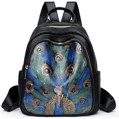 Nouveau Sac à Dos Maman Style Chinois Imprimé Paon à Bandoulière pour Femmes avec Sac à Dos Haut de Gamme Léger pour Voyage et Décontracté black