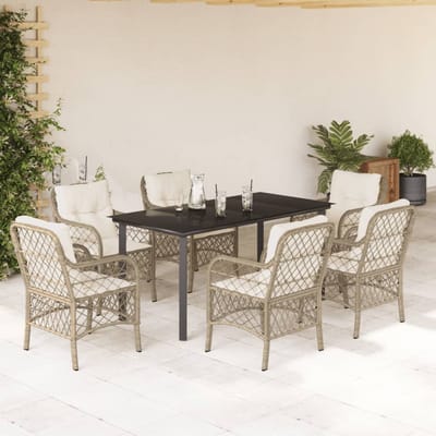 vidaXL - 7-delige - Tuinset - met - kussens - poly - rattan - beige