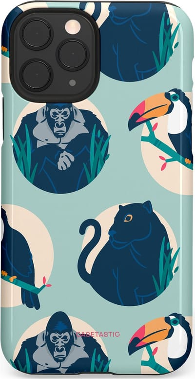 Casetastic hoesje geschikt voor Apple iPhone 11 Pro - Dubbellaagse bescherming - Wilde Dieren Mix - Fashion Case - Lichtgrijs Donkerblauw Crème Donkergrijs