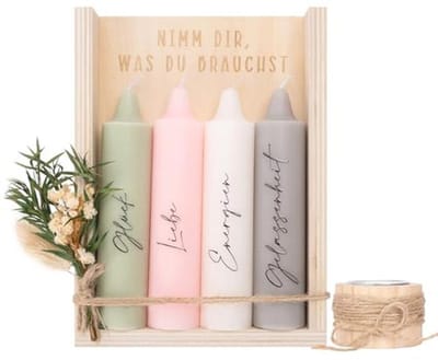 Neem wat je nodig hebt kaarsenset, cadeaus voor vriendin voor verjaardag, perfecte kaarsen cadeauset met kandelaar, droogbloemen, houten doos, houten verpakking, cadeau-idee voor vrouwen, vriendin en