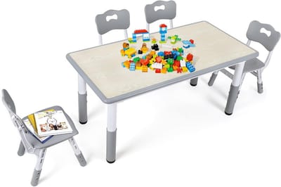 In Hoogte Verstelbare Kindertafel met 4 Stoelen XXL Activiteit- en Schrijftafel voor Kinderkamer