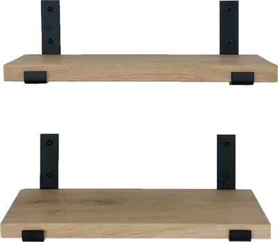 GoudmetHout® Wandplank Set Industrieel - 50 x 10 cm Muurplank - Eiken Hout - Decoratie Wandrek & Boekenrek - Set van 2 Hangplanken Keuken - Wall Shelf + 2 Plankdragers van Ruw Staal