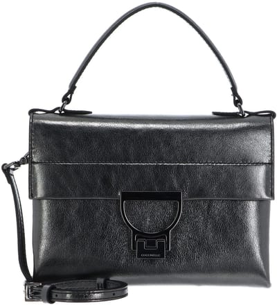 COCCINELLE Leren Handtas Schoudertas Arlettis Smooth Metal Handbag Noir Antraciet