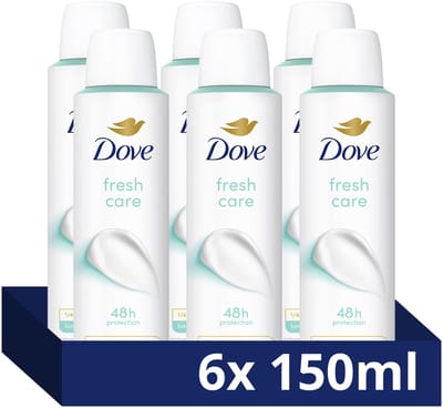 DOVE Anti-Transpirant Deodorant Spray - Fresh Care - heeft een verbeterde langdurige geur en hydrateert de huid - 6 x 150 ml