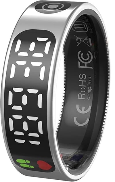WizBay Premium Select® Smart Ring LED Dark Grey Zilver - Maat 8 - Hartslag Slaap Zuurstof - Gesture - Multi Sport Modi