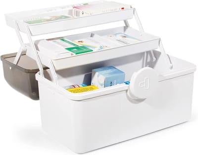 Medicijnenopslag en Medicijndoos - Huisapotheekbox met Meerdere Vakken (Wit)