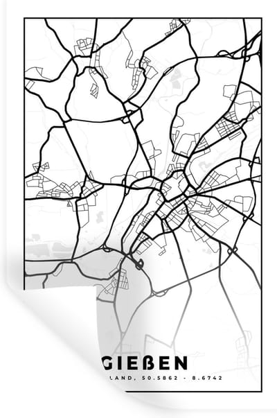 Muurstickers - Sticker Folie - Kaart - Gießen - Plattegrond - Stadskaart - 20x30 cm - Plakfolie - Muurstickers Kinderkamer - Zelfklevend Behang - Zelfklevend behangpapier - Stickerfolie