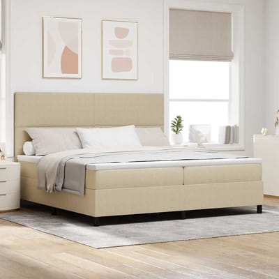 vidaXL - Boxspring - bed - Lichtgrijs - en - wit - 200 - x - 200 - cm - Corduroy - stof