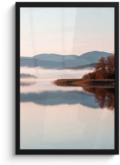 Poster in lijst - Fotolijst 40x60 cm - Posters - Water - Bomen - Mistlaag - Posterlijst zwart - Decoratie - Wanddecoratie woonkamer - Muurdecoratie slaapkamer