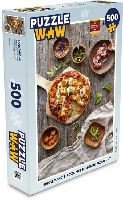 Puzzel Huisgemaakte pizza met missende pizzapunt - Legpuzzel - Puzzel 500 stukjes