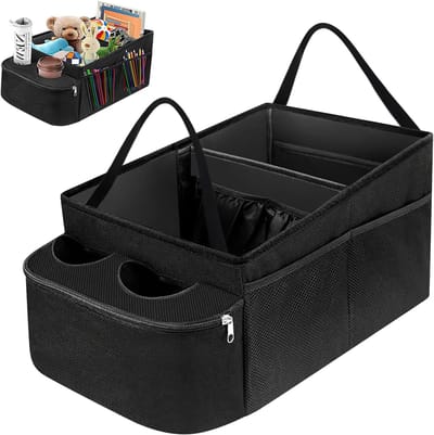 Auto-organizer met bekerhouder, kinderauto-organizer voor passagiersstoel, voor- en achterbank, middenconsole, voor het opbergen van essentiële benodigdheden