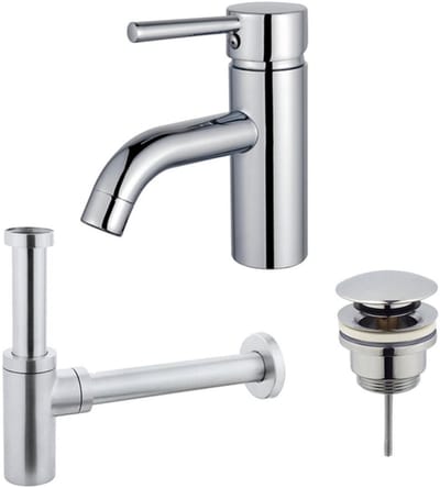 FugaFlow Eccelente Sobrado Badkamer Wastafelkraanset - lage wastafelkraan - klikwaste plug - design sifon - Chroom