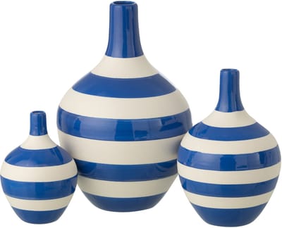 J-Line vaas Gestreept - porselein - wit/blauw - set van 3