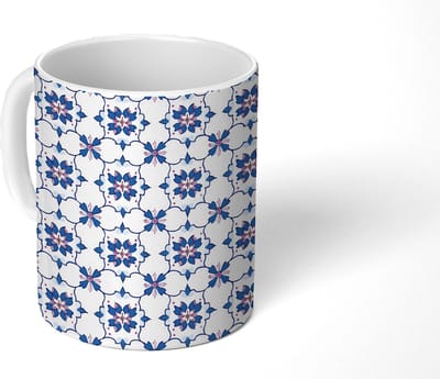 Mok - Koffiemok - Modern - Patroon - Blauw - Roze - Mokken - 350 ML - Beker - Koffiemokken - Theemok