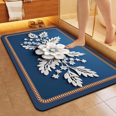 Geborduurde Bloem Diatomeeënaarde Vloermat Waterabsorptie en Vuilafstotend Voetmat Huishoudelijk Badkamer Slijtvast Sneldrogend Antislip Vloermat 50*80cm