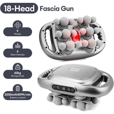 18-Kops Fascia Gun Hoogfrequente Vibratie Lichaamsmassage Gun Rug- en Taillemasseur Nek- Schoudermasseur Spier masajeador