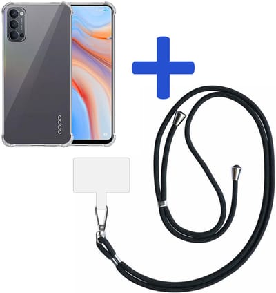 Telefoonhoesje Geschikt voor Oppo Reno 4 5G Transparant Schokbestendig met Afneembaar Universeel Telefoonkoord - Backcover Case Siliconen ShockProof with Lanyard - Smartphonica geschikt voor Oppo Reno4 5G
