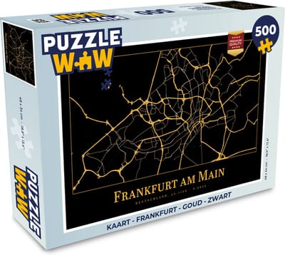 Puzzel Kaart - Frankfurt - Goud - Zwart - Legpuzzel - Puzzel 500 stukjes