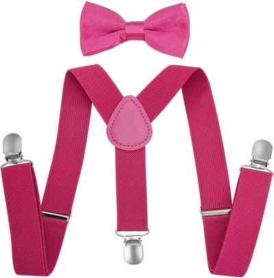 Fako Fashion® - Kinder Bretels Met Vlinderstrik - Effen - 65cm - Donkerroze