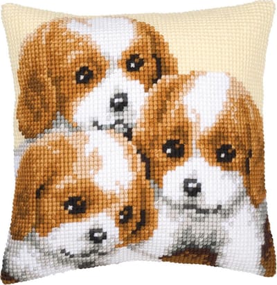 Vervaco - Kruissteekkussen kit - 3 Pups - PN-0008507 - Borduren - Borduurpakket - Borduurpakket volwassenen - Borduurpakket kind