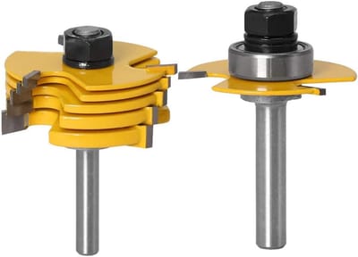 Houtfrezen - Profielfrezen - 8mm Instelbare 3-vleugel Router Rainurfrezels, T-vorm, 6 Snijbladen (1,8/2,5/3/4/5/6,35mm) voor Mebelfabriek