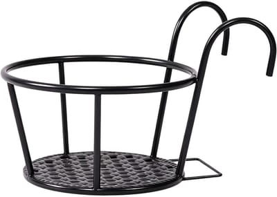 Plantenhouder Reling - Bloempot Standaard - Balkon Decoratie - Roestvrij Ijzer - 23x18x18 cm - Zwart