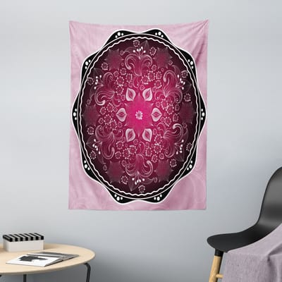 ABAKUHAUS Paars Mandala Wandtapijt, Klassieke Barokstijl, 110 x 150 cm, Zwart