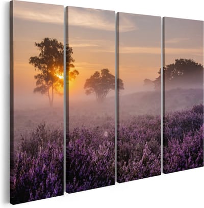 Artaza Canvas Schilderij Vierluik Weide in de Veluwe bij Zonsondergang - 160x120 - Groot - Foto Op Canvas - Canvas Print