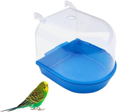 Transparante Vogelbad voor Parkieten en Papegaaien - Badaccessoires voor Vogels met Haakjes en Voederhouder, Ideaal voor Waterplezier en Hygiëne
