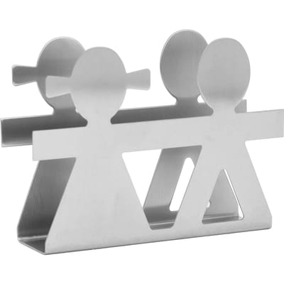 Rechtopstaande Servethouder Jongen en Meisje Hol Patroon Smeedijzer Metaal Verticale Tissuehouder Bureau zilver