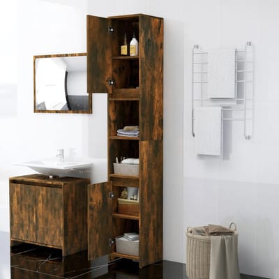 vidaXL - Badkamerkast - 30x30x183,5 - cm - bewerkt - hout - gerookt - eikenkleurig