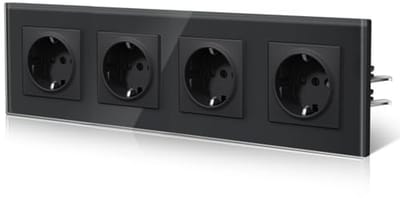 Wandcontactdoos van glas met kinderbeveiliging, 16 A, 250 V, inbouwstopcontact, eenvoudige montage, zwart