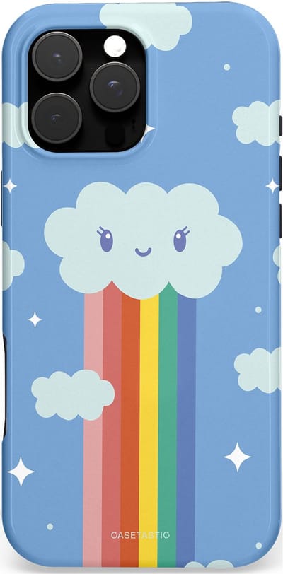 Casetastic hoesje geschikt voor Apple iPhone 16 Pro Max - MagSafe - Dubbellaagse bescherming - Regenboogwolkje - Fashion Case - Lichtblauw Lichtgrijs