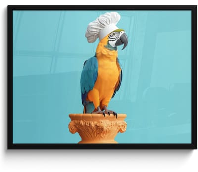 Fotolijst inclusief poster - Posterlijst 70x50 cm - Posters - Papegaai - Koksmuts - Grappig - Vogel - Foto in lijst - Keuken decoratie muur - Wanddecoratie accessoires - Muurdecoratie - Schilderijen