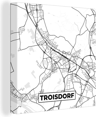 Canvas Schilderij Troisdorf - Plattegrond - Stadskaart - Kaart - 20x20 cm - Wanddecoratie