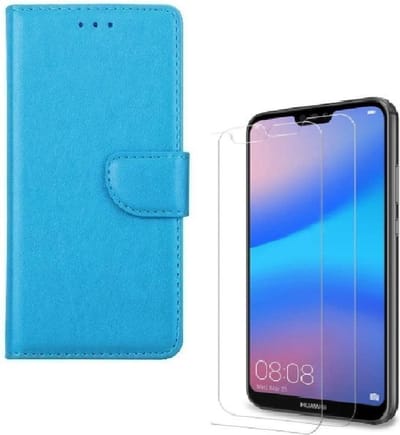 hoesje Geschikt voor: Huawei P20 Lite (2018) Portemonnee Turquoise met 2 stuks Glas Screen protector