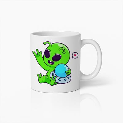 Schattige Alien met UFO Mok – Lief Ruimte Cartoon Koffiekopje