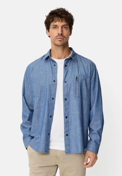 camel active Overhemd met lange mouwen van puur katoen - Maat menswear-L - Blauw