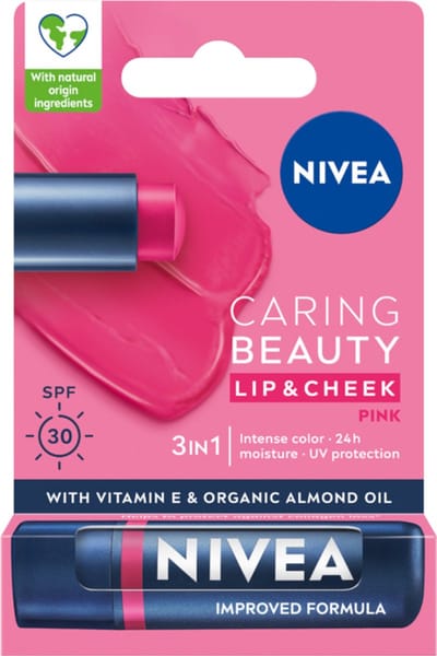 NIVEA NIVEA CARING BEAUTY 3W1 POMADKA PIELĘGNUJĄCA PINK 4,8G