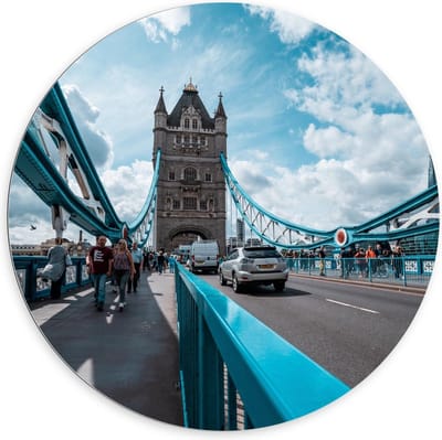 Dibond Wandcirkel - Tower Bridge, Verenigd Koninkrijk - 100x100cm Foto op Aluminium Wandcirkel (met ophangsysteem)