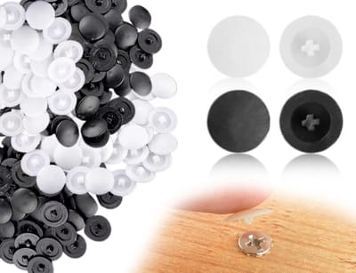 Set van 100 Schroefdeksels voor Meubelreparaties, Decoratieve Plastic Caps, Phillips Kop, Zwart en Wit, 12 mm