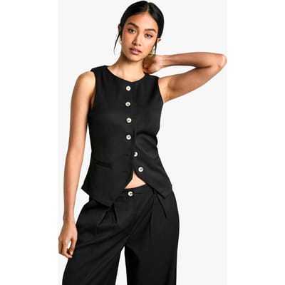 boohoo Dames Woven Tailored Button Waistcoat | Zwart | Maat: 38