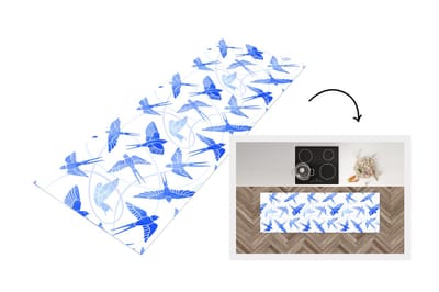 Keukenloper - Loper keuken - Patroon - Blauw - Vogel - 150x50 cm - Keukenloper vinyl