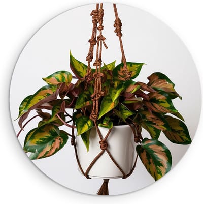 Saammp Muurcirkel Hout - Hangplant met Kleurrijke Bladeren - Natuur - Abstract - Ø 90 - Wandcirkel - Wanddecoratie Cirkel - Muurdecoratie Woonkamer - Kantoor Decoratie