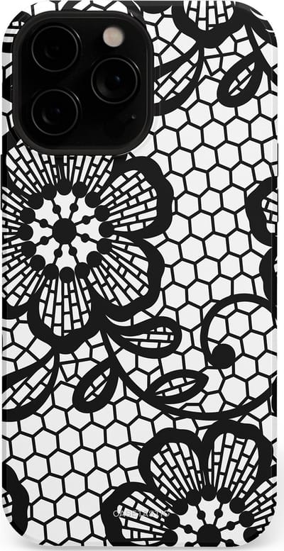 Casetastic Hoesje Geschikt voor Apple iPhone 13 Pro Max Magsafe - Stijlvolle Beschermende Duo-layer Case - Zwart Bloemenpatroon