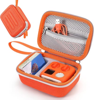 Draagbare Reisopslag voor Mini Audio Spelers, Harde EVA Tas voor Audioboeken, Oplaadkabel en Accessoires, Oranje, 6.3 x 4.7 x 3 Inch